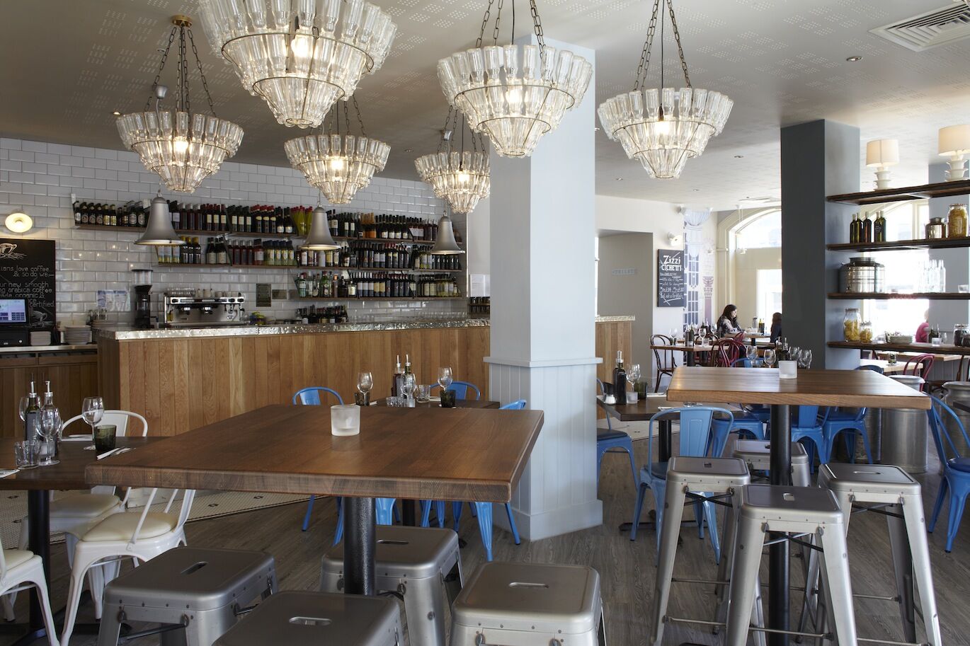 Zizzi Harrogate restaurant fit-out — main dining interior with bespoke joinery