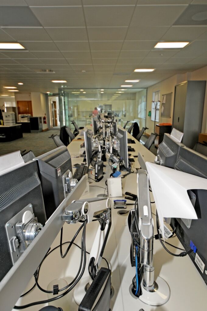 Investec Leeds office refurbishment — open-plan desk area and lighting