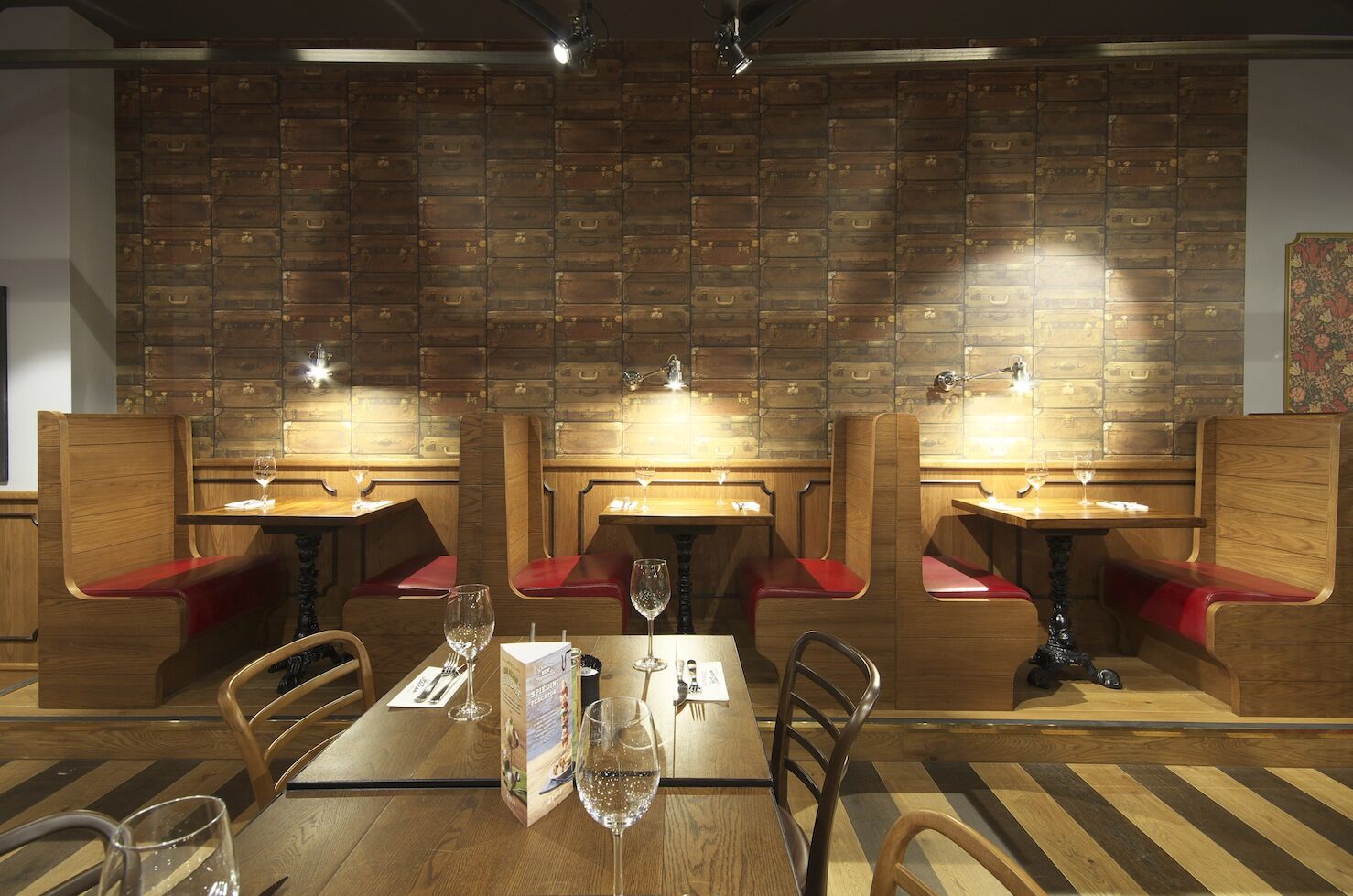 Zizzi Piccadilly Manchester — booth and banquette joinery detail