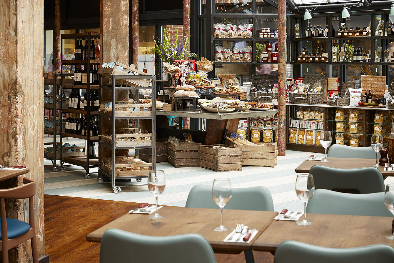 Wildwood Worcester — dining area seating and decorative wall finishes