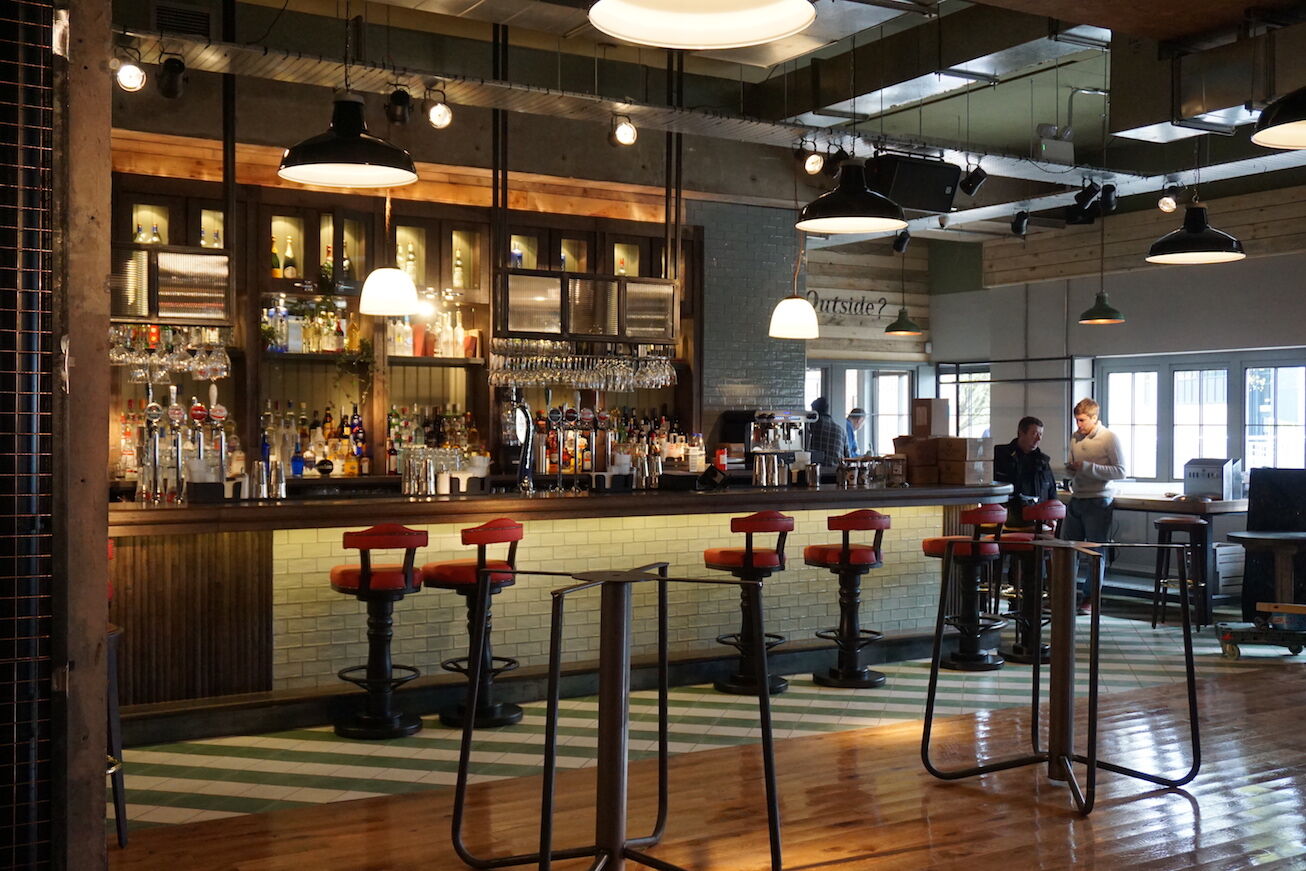 Revolution Stafford bar fit-out — main bar and feature back-bar joinery
