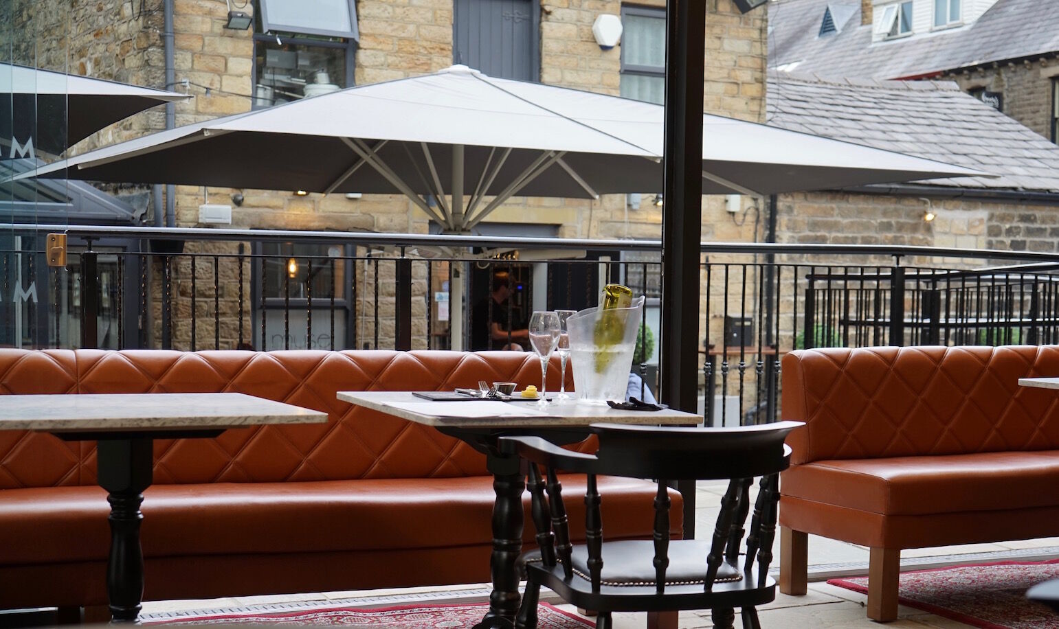Muse Uppermill — feature lighting and ceiling in completed dining space