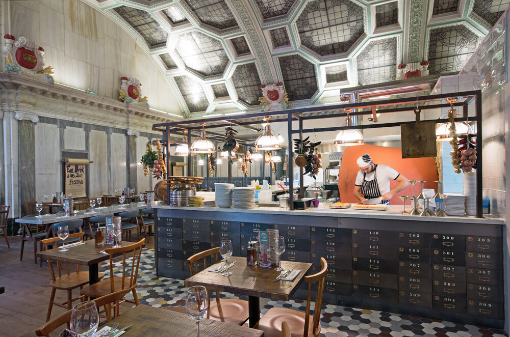 Zizzi King Street Manchester — private dining area and mezzanine joinery